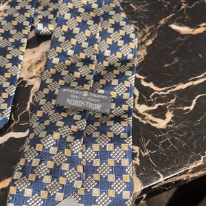 Robert Talbott Blue Tie with Gold and Silver Geometric Motif